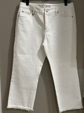 Michael Kors Women's Cropped Jeans with frayed trim, white, size 10, excellent