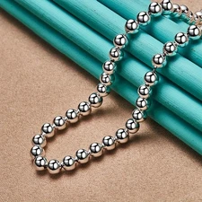 Elegant 925 Sterling Silver 6mm Hollow Ball Beaded Chain Necklace For Man+Women*