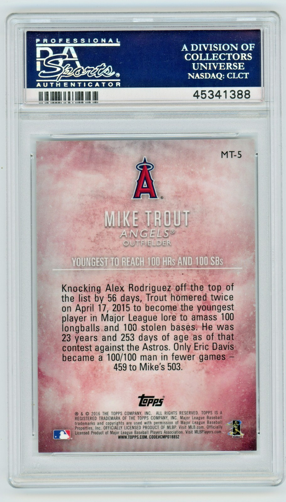 2016 Mike Trout Topps Chrome Retail Ref. low pop #MT-5 PSA 10 view 2