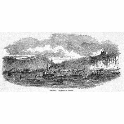 DOVER Blick auf die Königinnen Besuch im Hafen - antiker Druck 1850