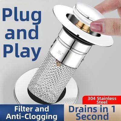 Edelstahl Gitter Filter Push Up Waschbecken Stopfen mit Kupferkern 9x6x6cm