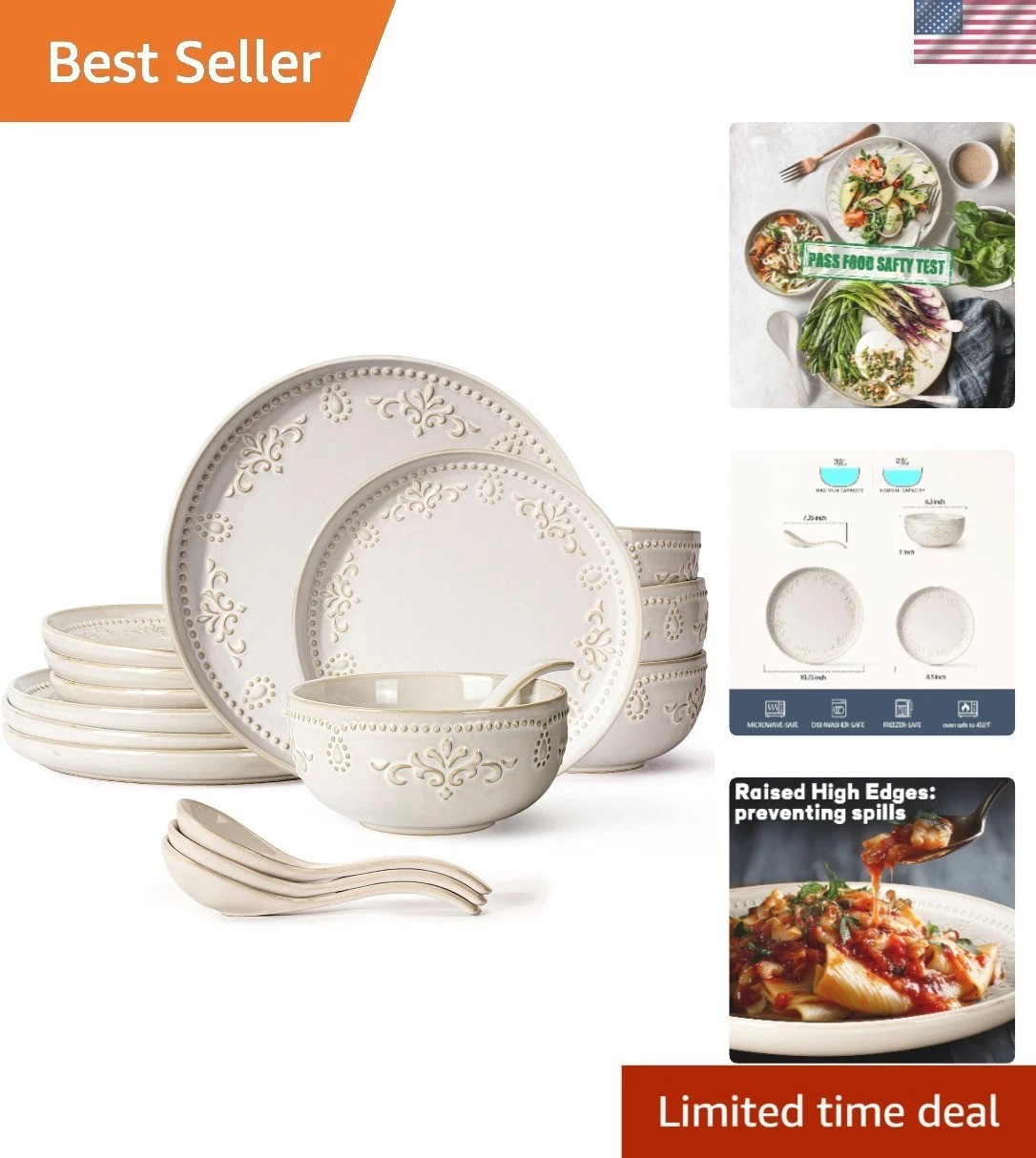 Plates And Bowls Sets, 16 Pieces Dinnerware Sets, Dish Set F
