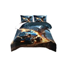 Full 3 Piece 3D Comforter with 2 Pillowcases Monster/ T Rex Truck Bedding Kids