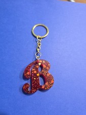 Initial New Letter B Resin Red W Sparkle Key Chain