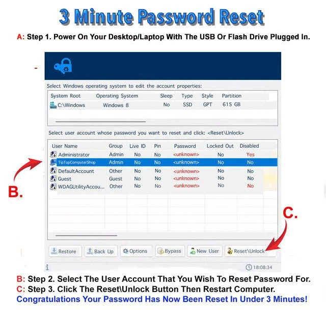 2025 Windows Password Reset USB + Disc Combo Win 11, 10, 8.1, 8, 7, XP, Vista - Image 2 of 2