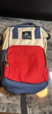 Unbranded Tricolor Backpack Cream Navy Red Wide Opening Top Zipper Bag Travel