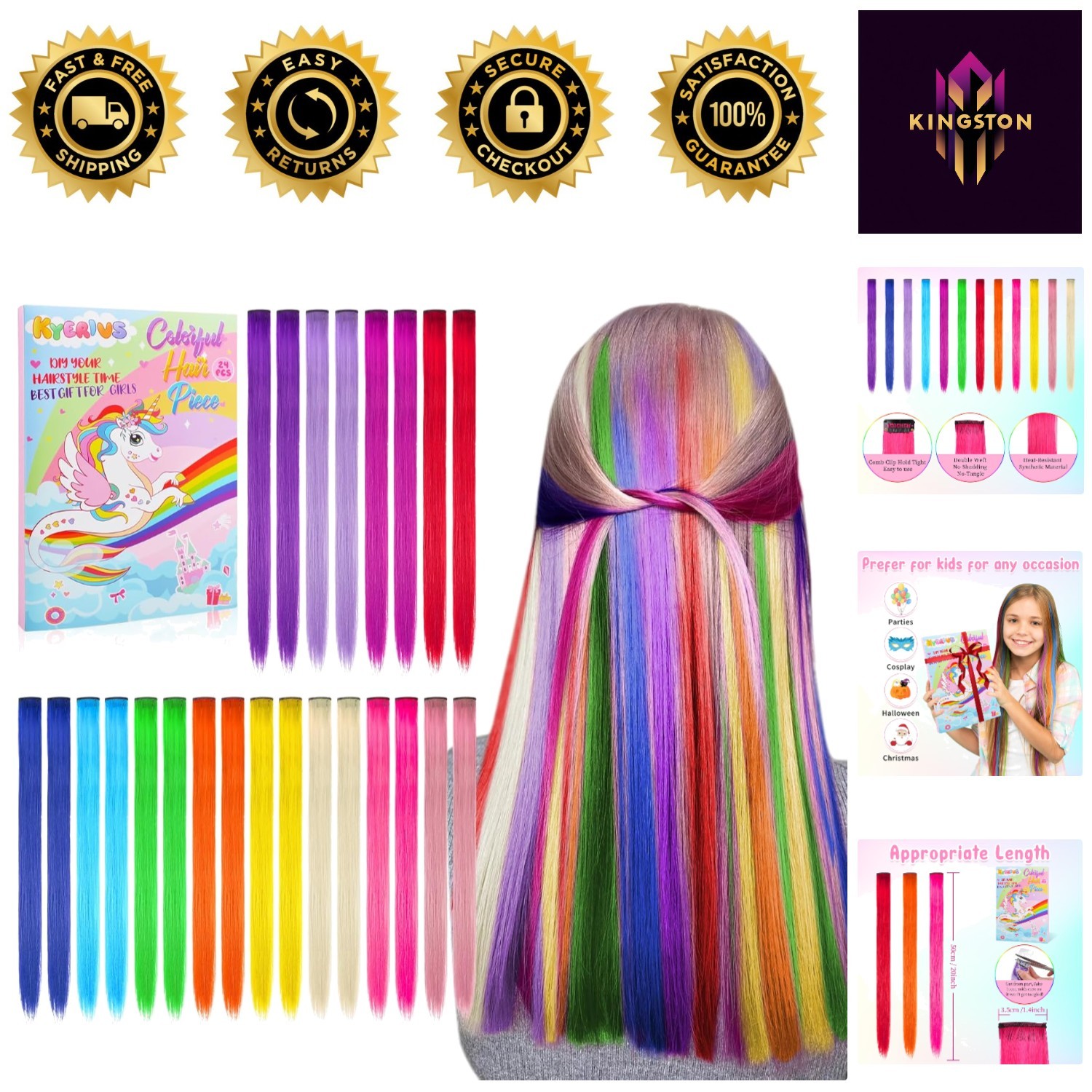 Ful Clip-in Hair Extensions - Rainbow Hairpieces For Girls A