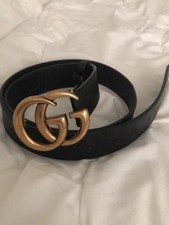 Gucci Black Textured Wide Leather Signature Double Buckle Belt 115cm