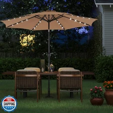 OLIXIS 10FT Solar Patio Umbrella with Lights, Tilt and Crank Button, 8 Sturdy