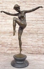 BRONZE SCULPTURE AFTER CHIPARUS PAINTED ART FEMALE DRESS SIGNED DECORATIVE SALE