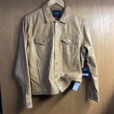 New Lucky Brand Lamb Leather Trucker Jacket, Cognac, size Large 