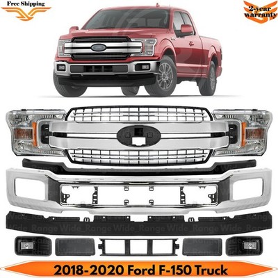 Front Bumper Chrome & Grille Assembly Kit For 2018-2020 Ford F-150 Truck