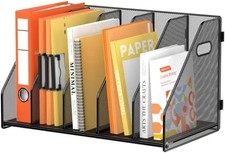 Binder Organizer Magazine File Holder W/ 5 Vertical Compartments Rack Metal Desk