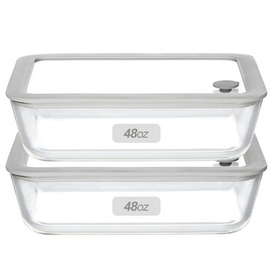 Glass Food Containers with Lid Microwave Safe Storage Set 2 Pack of 48oz Large