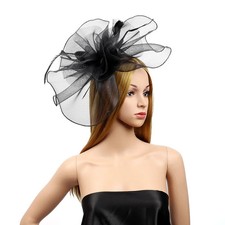 Bridal Organza Feather Fascinator Hat Wedding Party Mesh Yarn Flower Headwear
