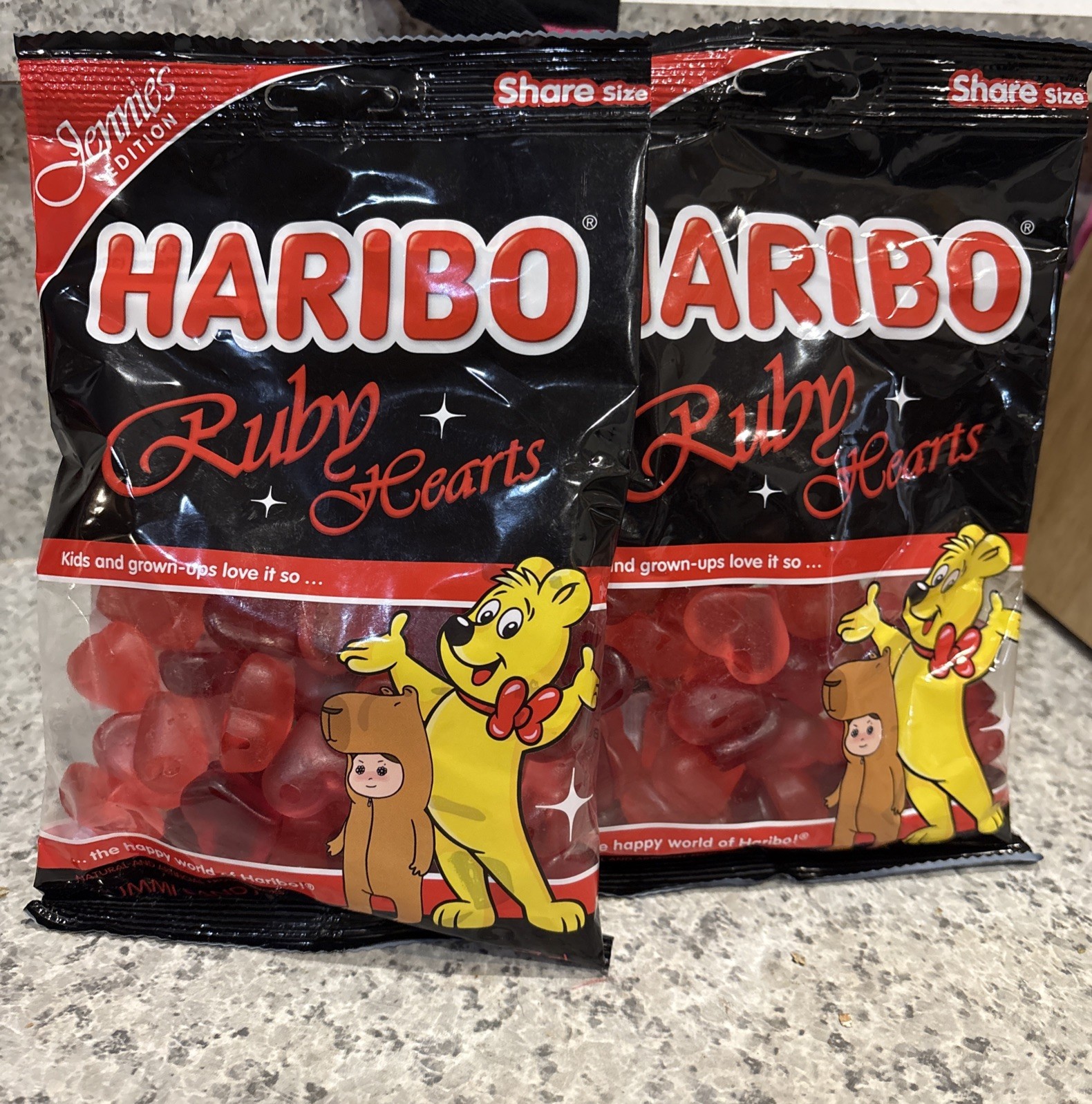 NEW Haribo Ruby Hearts Gummy Bear Candy Jennie’s Edition 8oz 2-pack Limited Ed.