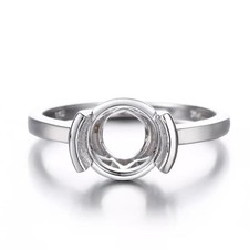 9mm Round Semi Mount Ring 925 Sterling Silver Bezel Set Solitaire Women Ring