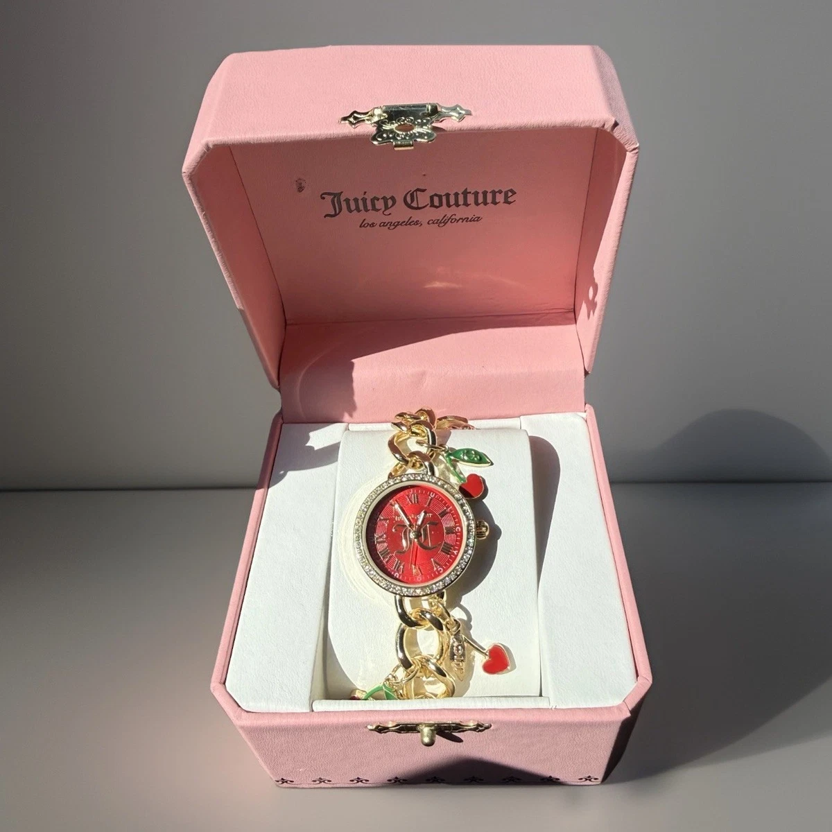 Juicy Couture Gold-Tone Charm Bracelet Watch with Pink & Red Accents Juicy couture watch: $450 main image 2