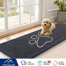 Absorbent Chenille Dog Mat 59x20 with Paw Print Design - Washable & Non-Slip