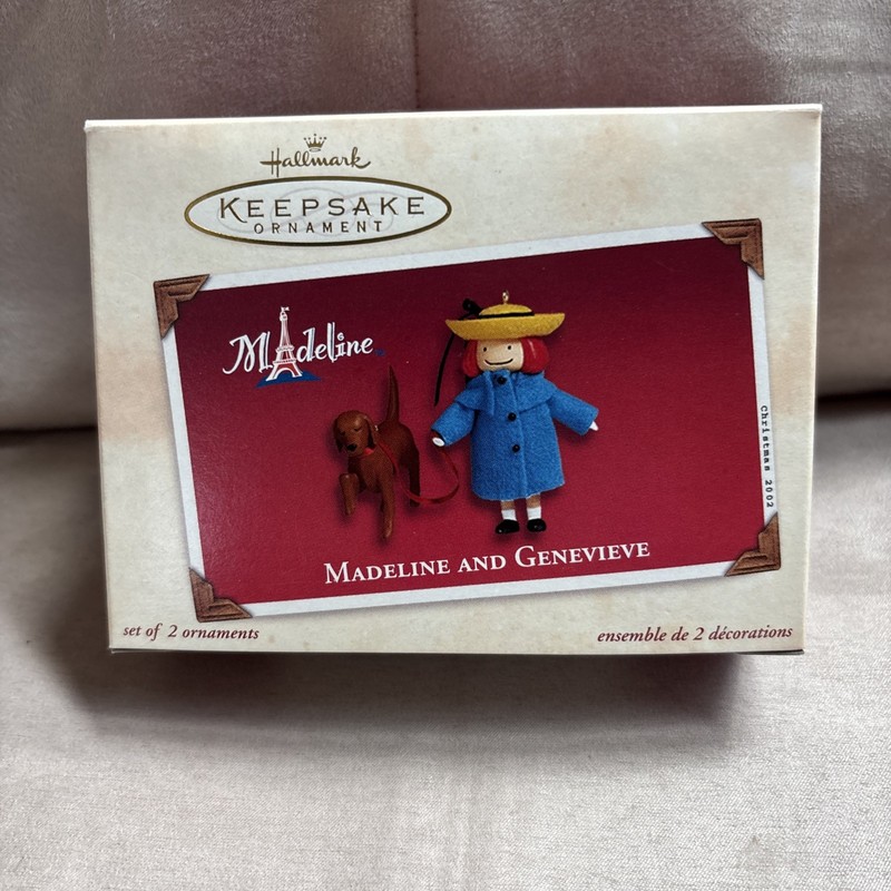 2002 Hallmark Madeline and Genevieve Porcelain & Fabric Set of 2 Ornaments