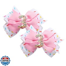 2 Pack 3rd Birthday Hair Bow for Girls, Pink Hair Clips Hair Accessories for