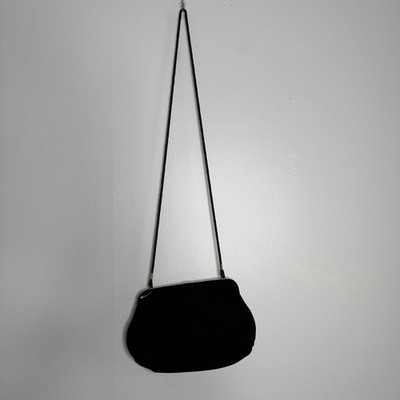 Talbots Women's Vintage Black / Green Velvet Mini Clutch Crossbody Evening Bag