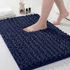 Bath Mat Chenille Navy Blue 17x24 Inch Extra Soft Absorbent Non-Slip
