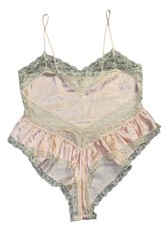 VTG Body Chic Satin Lace Teddy Bodysuit Pink V Neck Adjustable Tie Size L