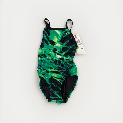 Speedo Girls Swimsuit Size 28 Green Racing V-back 1-piece New With Tags