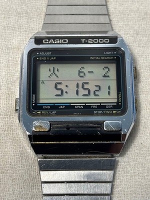 CASIO WALKING DICTIONARY T-2000 Digital men Black Silver Watch Japan - Rank B