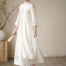 Womens Silk Dress Chinese Fairy Embroidered Classical Qipao Long Dress Cheongsam