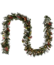 National Tree Co. 9 ft. Pre-Lit Glittery Mountain Spruce Garland w/Clear Lights