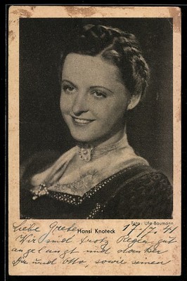 Actress Hansi Knoteck in half profile, postcard 