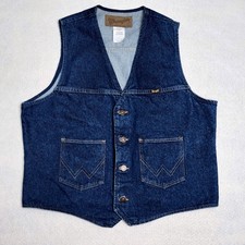 Vintage Wrangler Denim Vest Mens Large 45 USA 90s Western Cowboy Indie Workwear