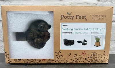 Töpfchenfüße zusammengerollt Katze Trio Set 3x Polyresin Bronze Farbe Pflanztopf Ornament