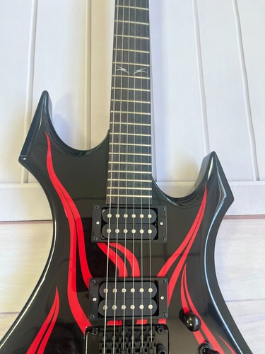 BC Shaped Double-Cut Electric Guitar Black-Red Flame Finish Heavy Metal Style - Picture 9 of 22