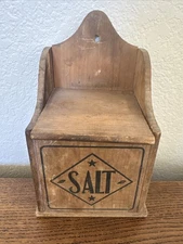 Antique Primitive Wood Salt Box Hinged Lid Spice Cottage Granny.