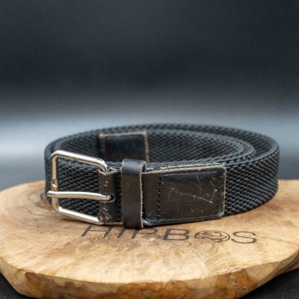 Zara Mens Belt Fabric Leather Braided Jeans Belt Black Size 