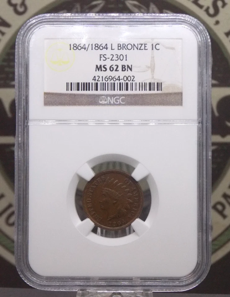 1864/1864 "L" Indian Head Cent FS-2301 1c NGC MS62 BN #002 Unc ECC&C, Inc. - Image 3 of 4