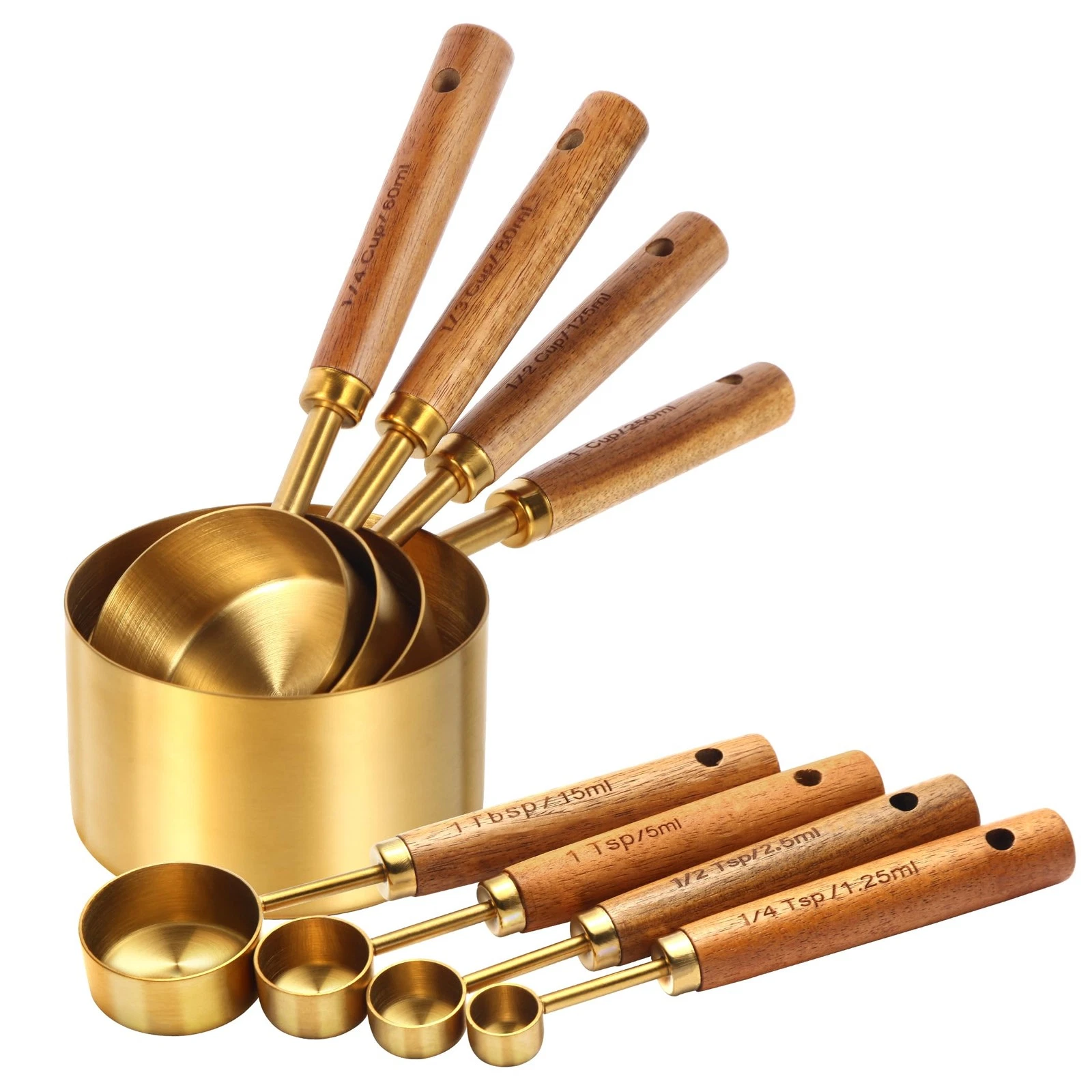 Gold Measuring Cups and Spoons Set,8 Piece Premium Stainless Steel Measuring ...