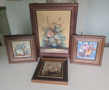 Sch&ouml;nes Vintage Set Holz Schl&uuml;sselkasten kleine Mini Bilder &Ouml;lgem&auml;lde handgemalt
