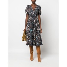 Ulla Johnson Thelma Midi Dress Navy Blue Puff Sleeve Smocked Boho Peasant Size 8