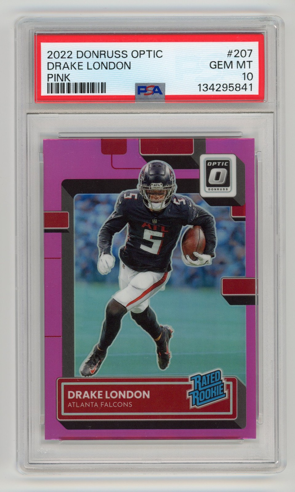 2022 PANINI DONRUSS OPTIC DRAKE LONDON PINK #207 PSA 10 RC RATED ROOKIE FALCONS
