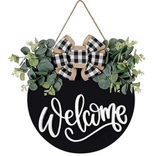 Black Welcome Sign for Front Door Porch Decor - Farmhouse Wreath Wall Decor