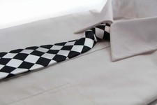 Kids Boys Black White Patterned Elastic Neck Tie - Big Checkers