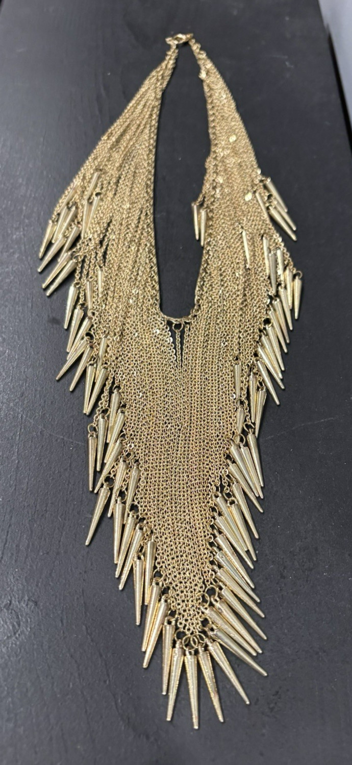 HEAVY Gold Tone Statement Multichain Waterfall Bi… - image 14