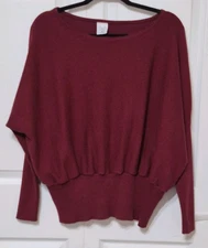 Cozy Casual Co. S Sweater Burgundy Tapered Ribbed 3/4 Sleeves & Waist