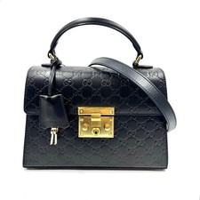Pre-Owned Gucci Padlock Top Handle Bag Black Guccissima Leather
