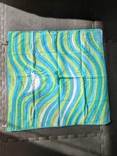 vintage blue green scarf made in Italy wavy stripes 90s 25" x 25.5"
