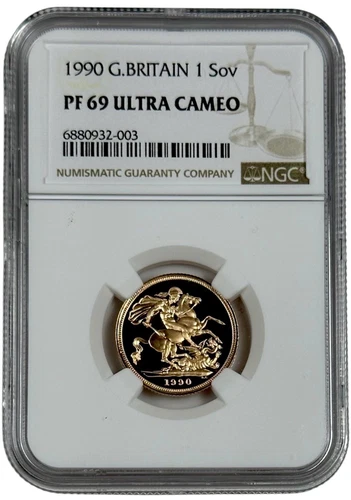 1990 Great Britain Gold Proof Sovereign 0.2354 oz Coin NGC PF 69 UC